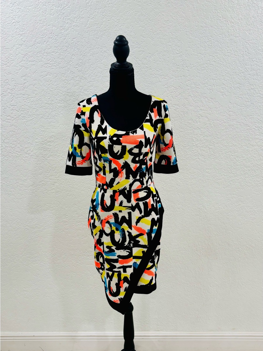 Marilyn Monroe Multi-Color Abstract Script Scoop Neck Mini Dress